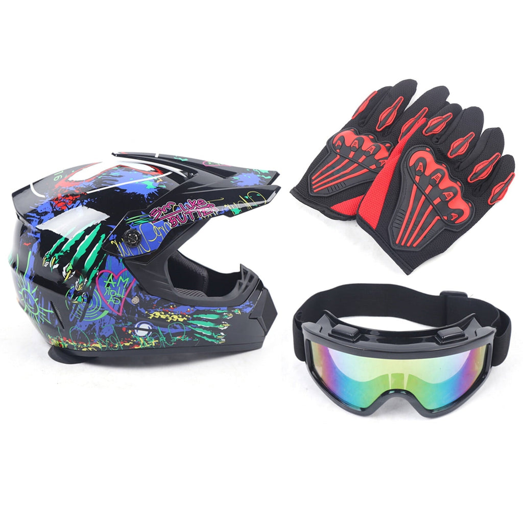 Motorcycle Helmet Set Motorcycle Helmet for 21.65-22.05in Head Circumference Size w/Goggles+Gloves