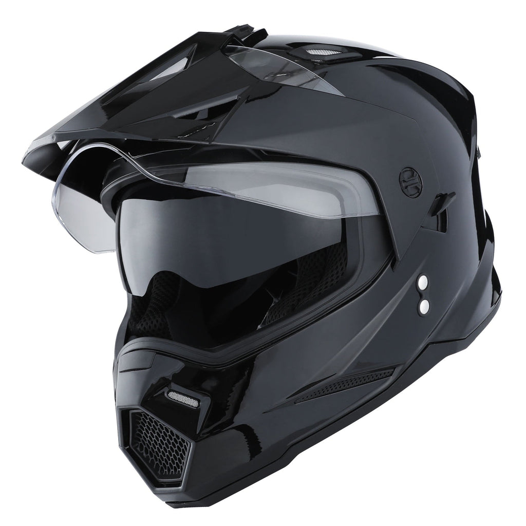 1Storm Dual Sport Motorcycle Motocross Off Road Full Face Helmet Dual Visor HF802 Matt Black + Motorcycle Bluetooth Headset