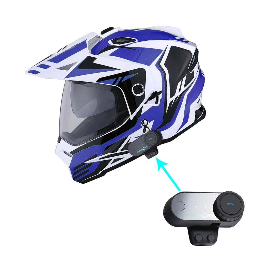 1Storm Dual Sport Motorcycle Motocross Off Road Full Face Helmet Dual Visor HF802 Matt Black + Motorcycle Bluetooth Headset