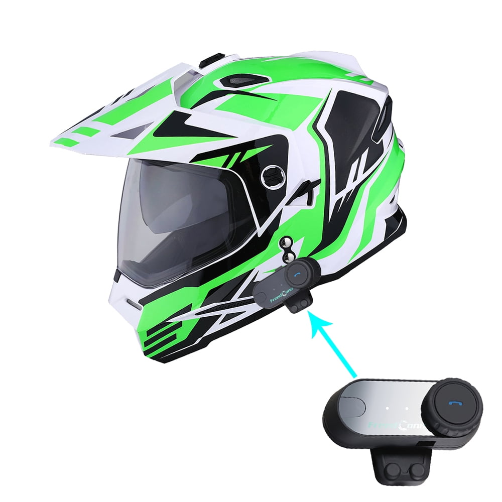 1Storm Dual Sport Motorcycle Motocross Off Road Full Face Helmet Dual Visor HF802 Matt Black + Motorcycle Bluetooth Headset