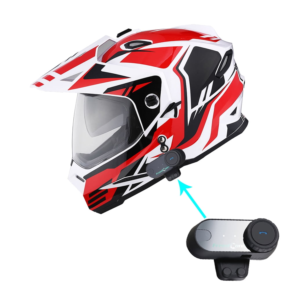 1Storm Dual Sport Motorcycle Motocross Off Road Full Face Helmet Dual Visor HF802 Matt Black + Motorcycle Bluetooth Headset