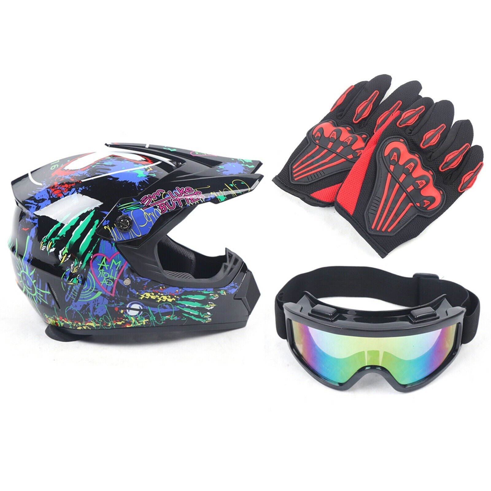 Youth Offroad Gear Combo Black ABS Plastic Matte Motocross Impact Resistant Helmet
