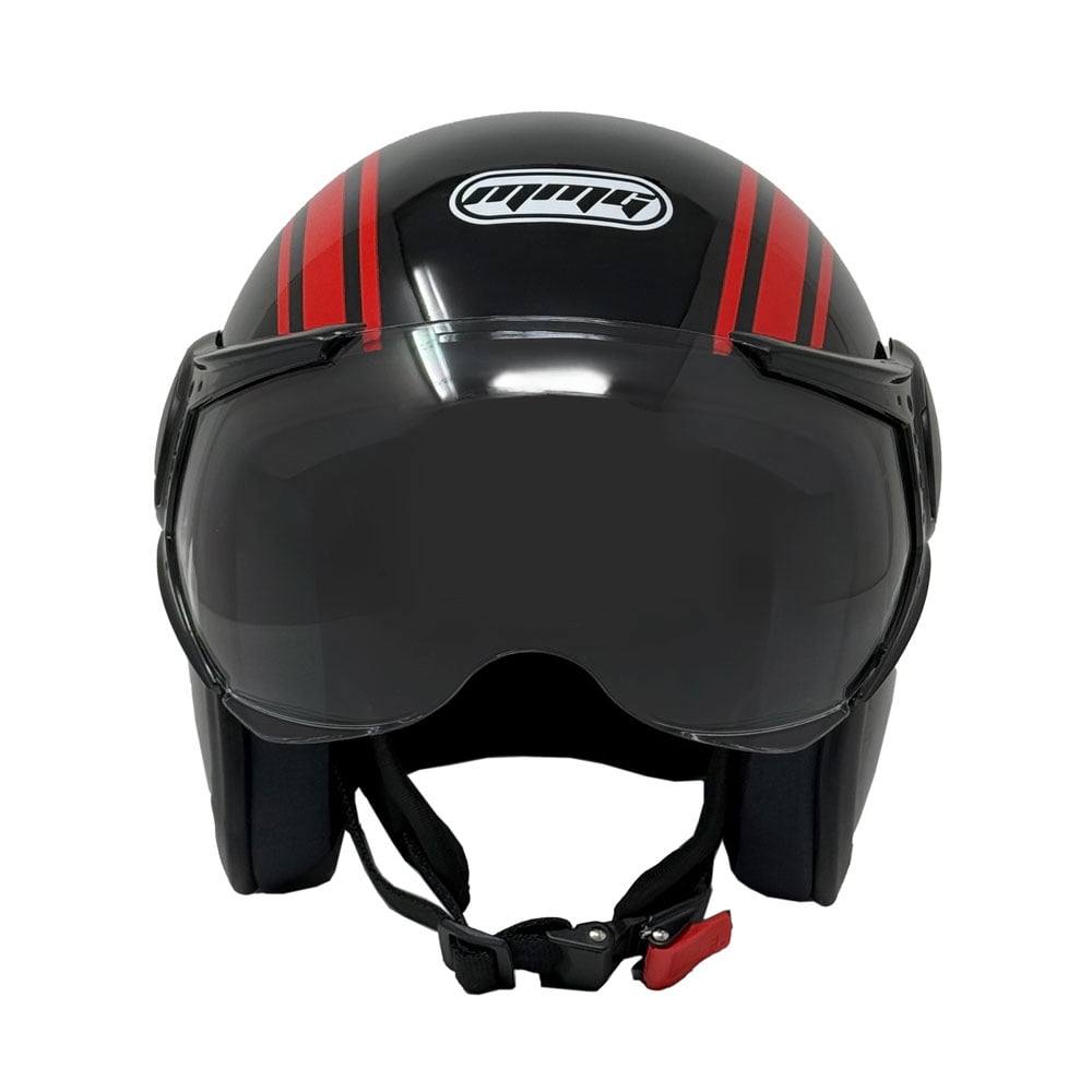 MMG Adult Motorcycle Helmet, Open Face Flip Up Visor DOT - Black/Red Graph (Large)