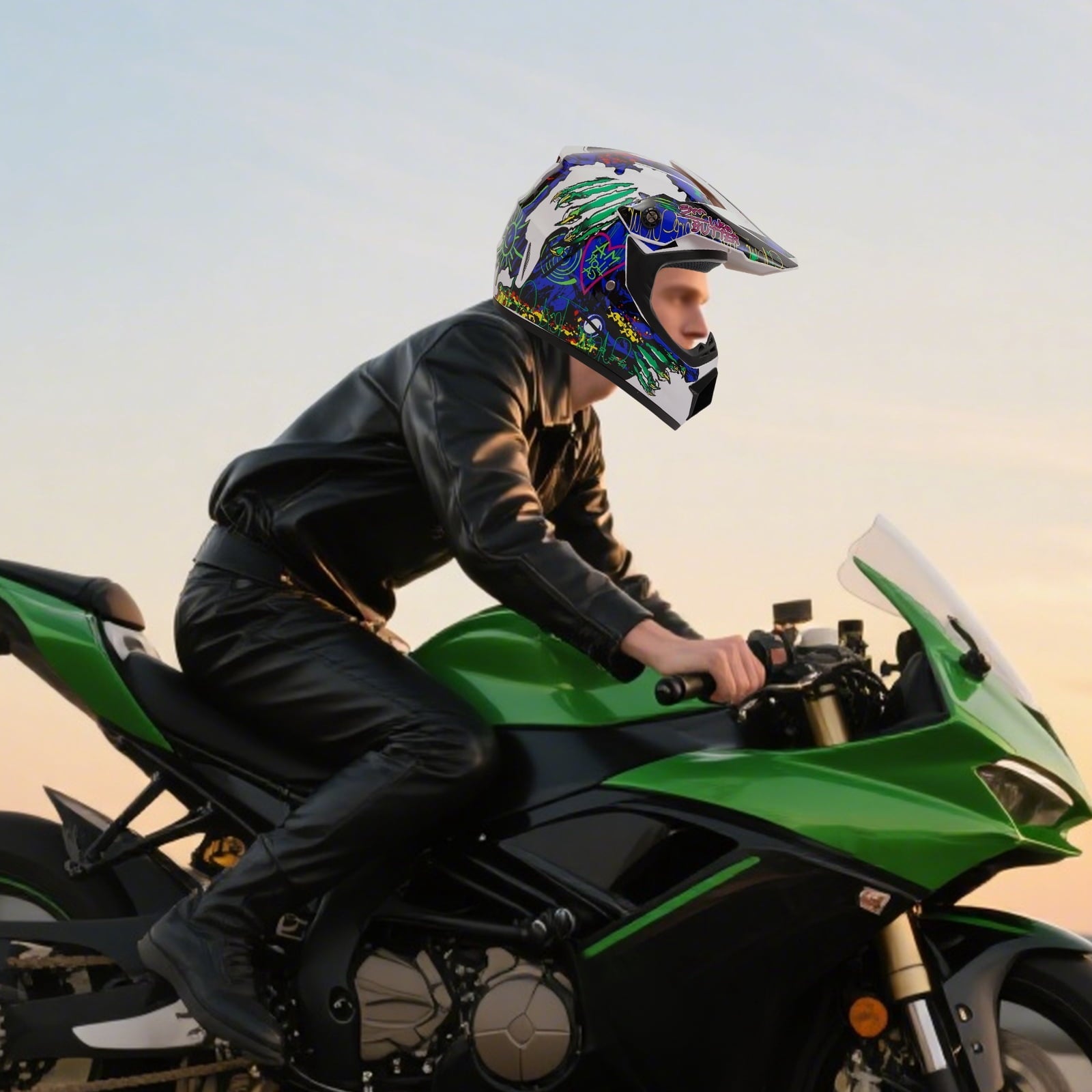 22.44-22.83in Suitable Head Helmet Set Helmet Set with Goggles and Gloves Motorcycle Off-Road Helmet Set