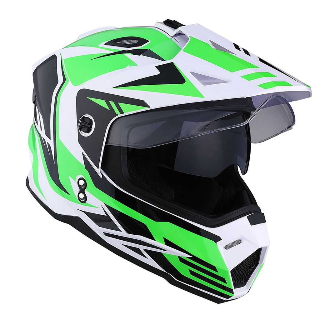 1Storm Dual Sport Motorcycle Motocross Off Road Full Face Helmet HF802 Dual Visor Storm Force Black