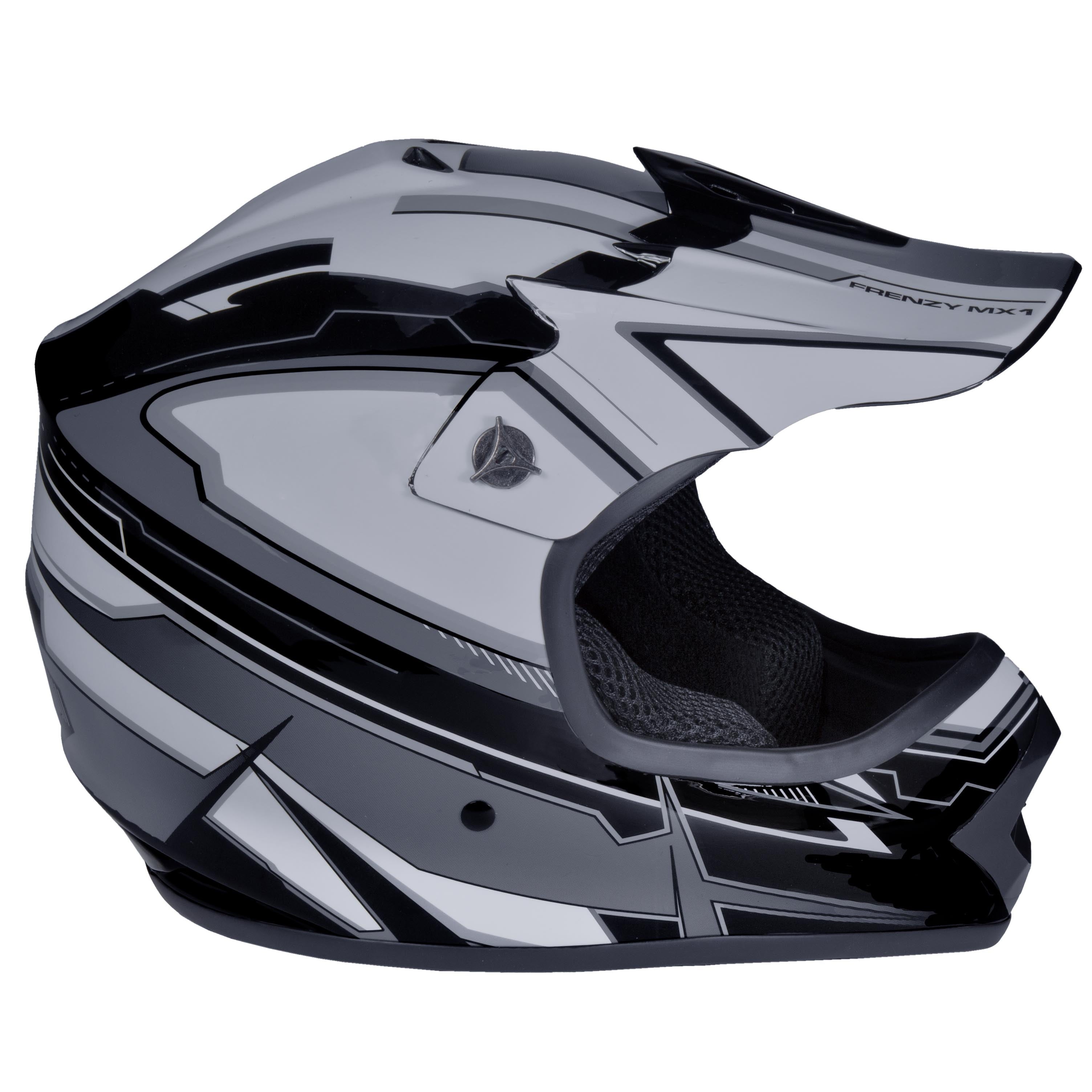 Youth Frenzy MX ATV off-road Helmet DOT Approved Black/Grey, Youth Large