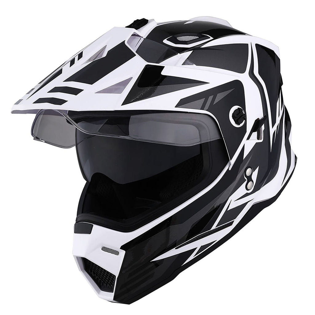 1Storm Dual Sport Motorcycle Motocross Off Road Full Face Helmet HF802 Dual Visor Storm Force Black