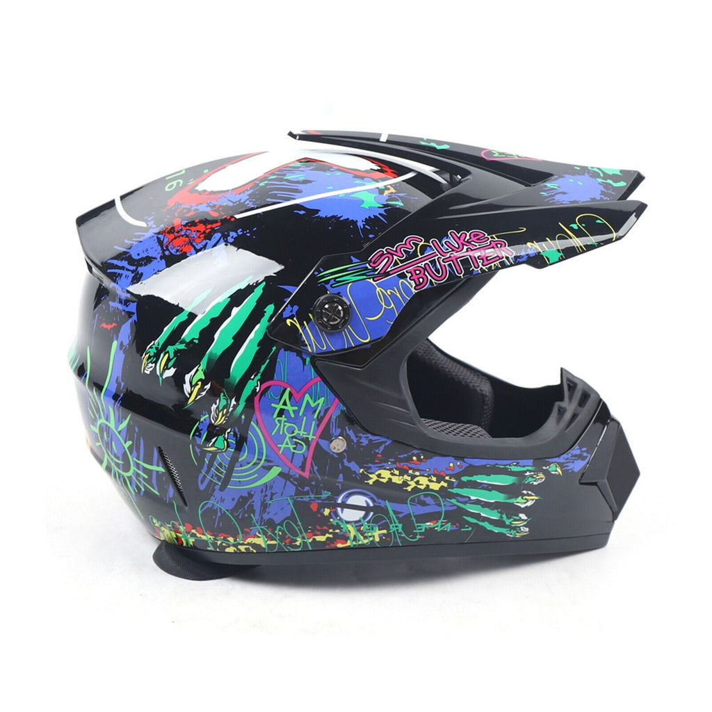 Youth Offroad Gear Combo Black ABS Plastic Matte Motocross Impact Resistant Helmet