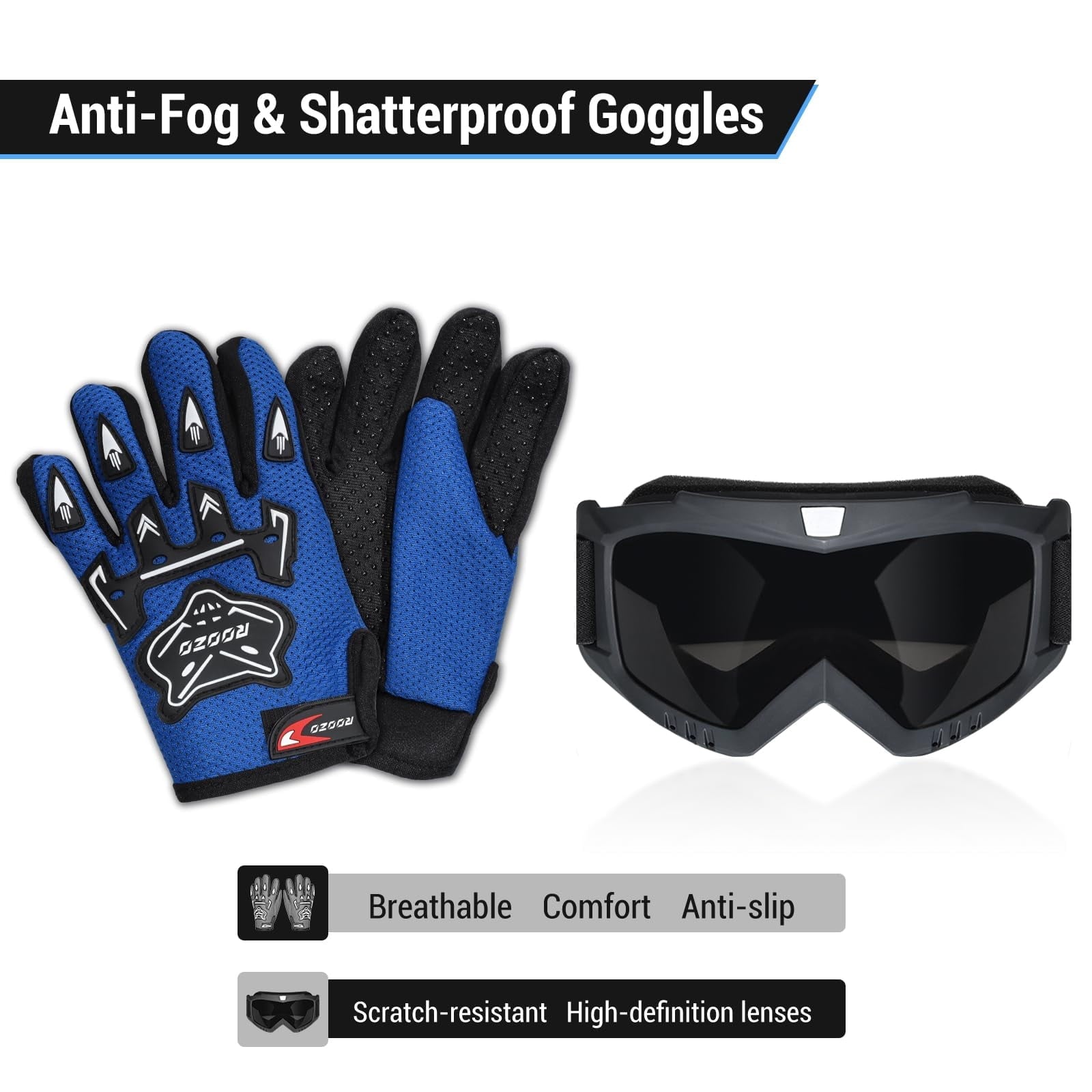 Youth Dirt Bike Helmet DOT Certified - Full Face Motorcycle Helmet for Off-Road, ATV, Street Riding, Includes Adjustable Goggles & Protective Gloves