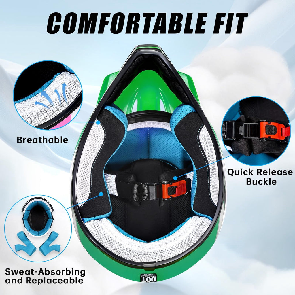 ROOZO Youth Dirt Bike Helmet â€?DOT Certified Full Face Motorcycle Helmet with Goggles & Gloves