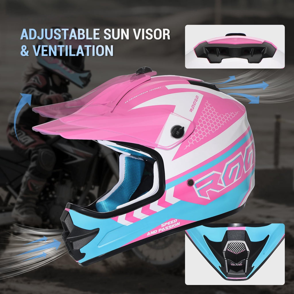 ROOZO Youth Dirt Bike Helmet â€?DOT Certified Full Face Motorcycle Helmet with Goggles & Gloves