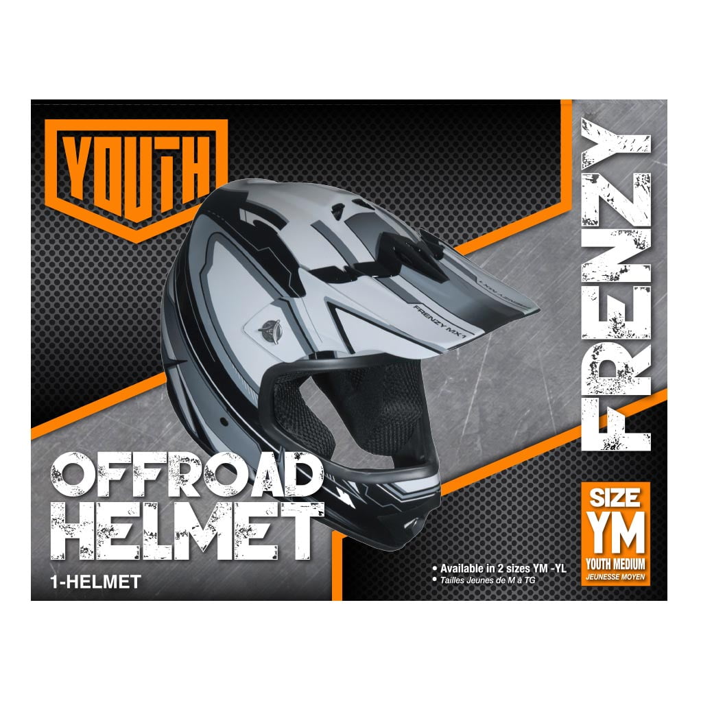 Youth Frenzy MX Off-Road Helmet, Black/Grey, Youth Medium