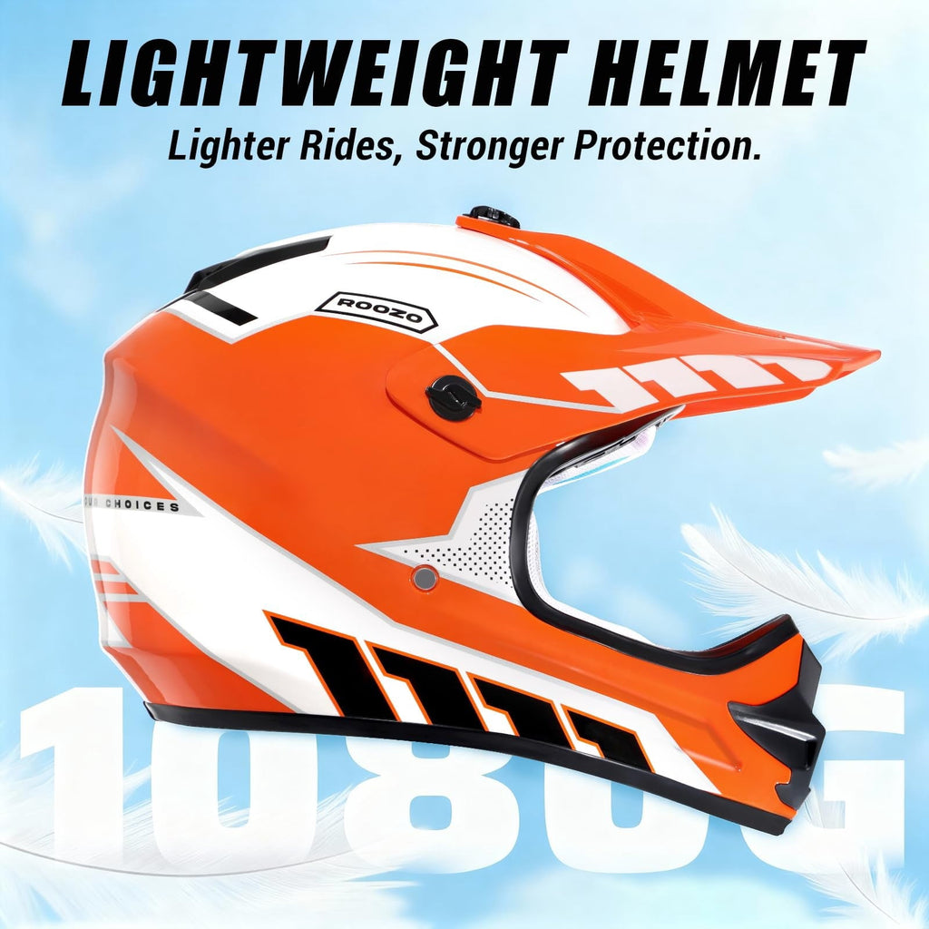 ROOZO Youth Dirt Bike Helmet â€?DOT Certified Full Face Motorcycle Helmet with Goggles & Gloves