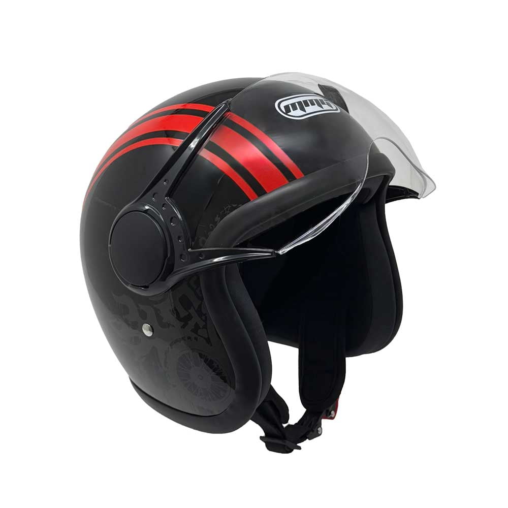 MMG Adult Motorcycle Helmet, Open Face Flip Up Visor DOT - Black/Red Graph (Large)