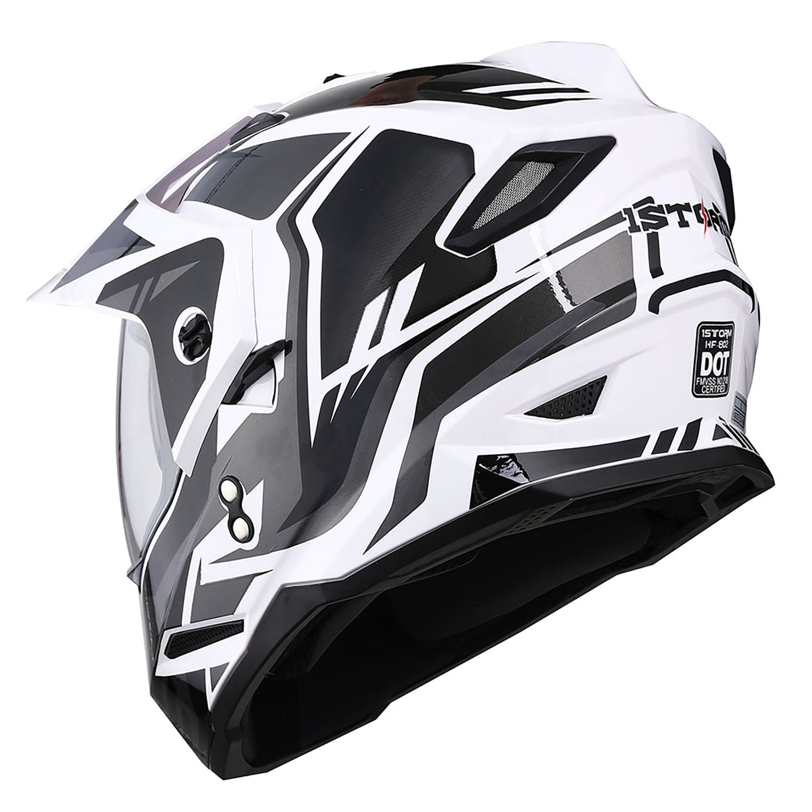 1Storm Dual Sport Motorcycle Motocross Off Road Full Face Helmet Dual Visor HF802 Matt Black + Motorcycle Bluetooth Headset