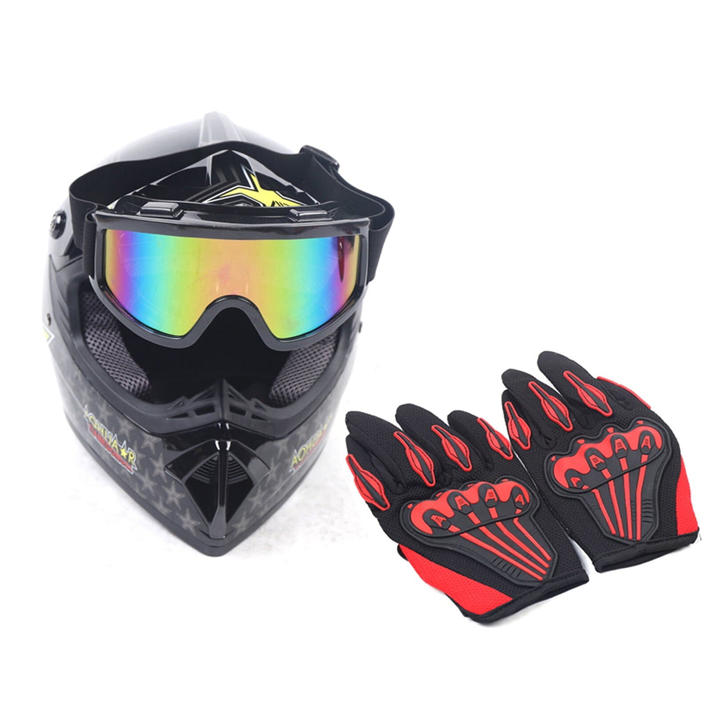 Adult ATV Motocross Dirt Bike Motorcycle Off-Road Helmet w/ Goggles Gloves
