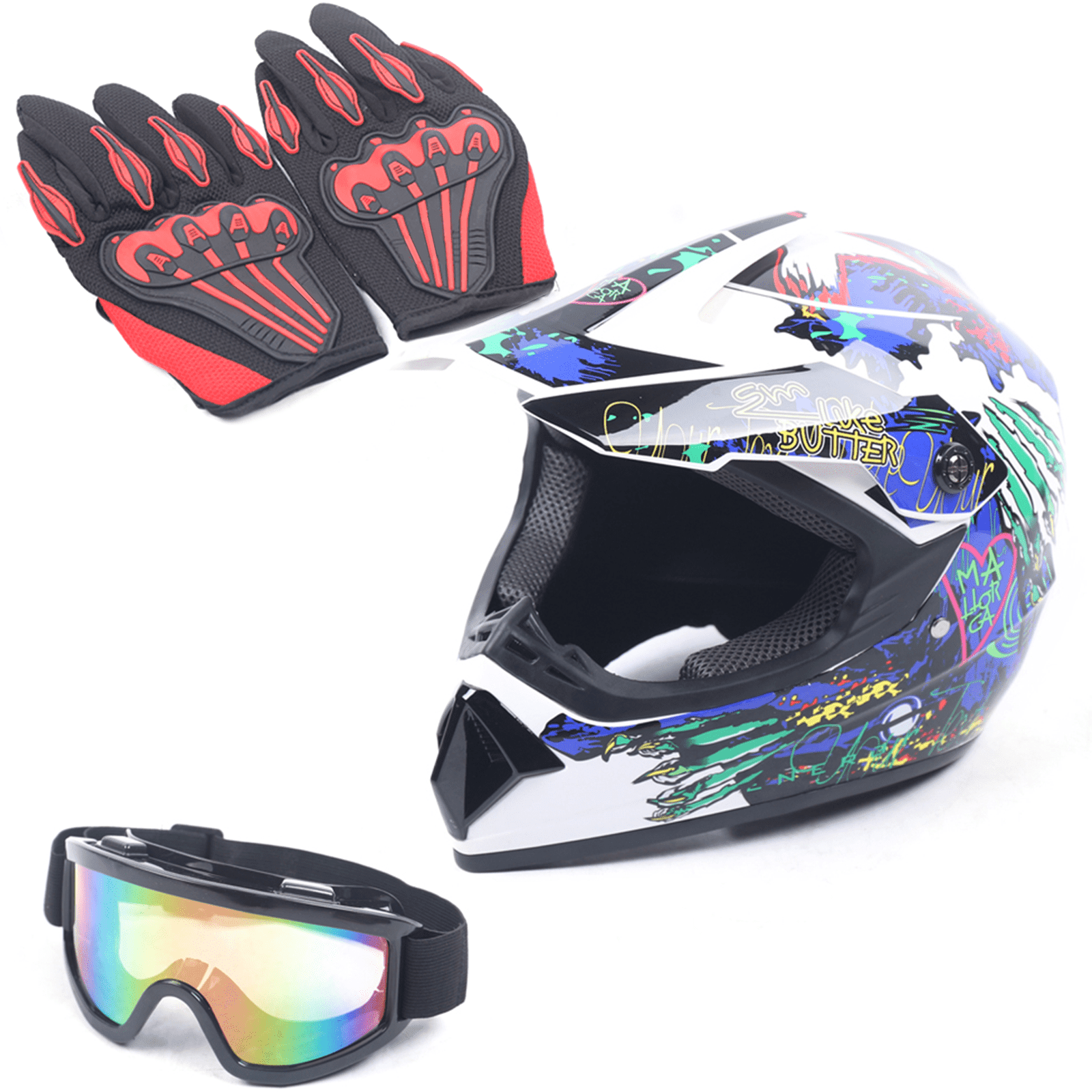 DOT Motorcycle Helmet for Adult, Motorcycle Helmet with Goggles & Gloves for Motocross Off-Road Racing ATV Dirt Bike