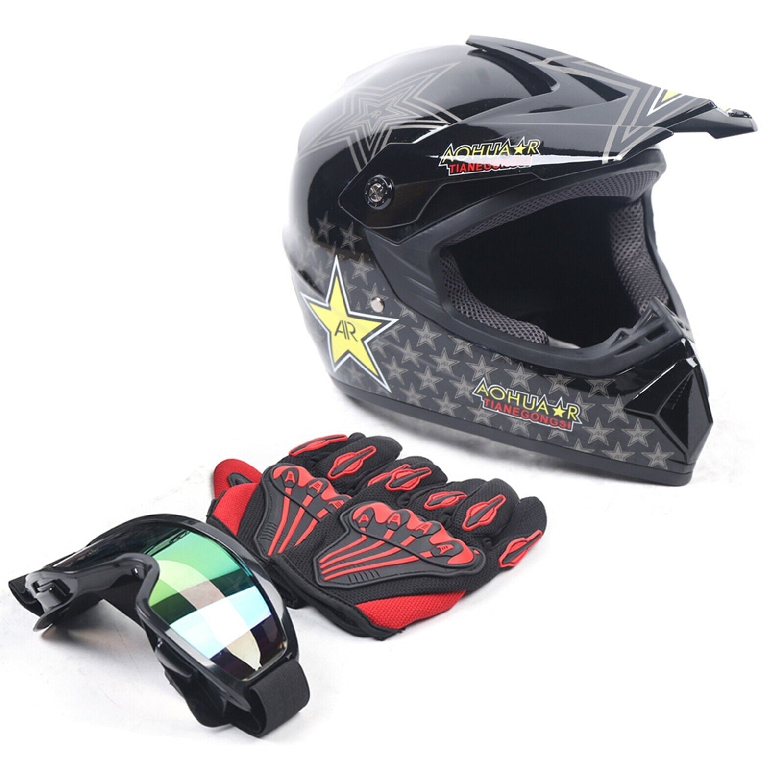 DOT Motorcycle Helmet for Adult, Motorcycle Helmet with Goggles & Gloves for Motocross Off-Road Racing ATV Dirt Bike
