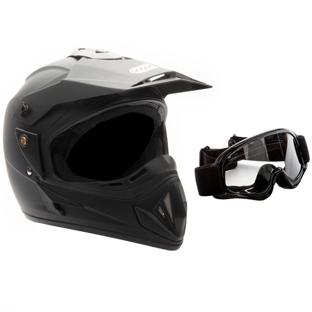 MMG Motorcycle Off-Road Helmet MX ATV Dirt Bike Matte Black with Goggles (Medium) Model 30