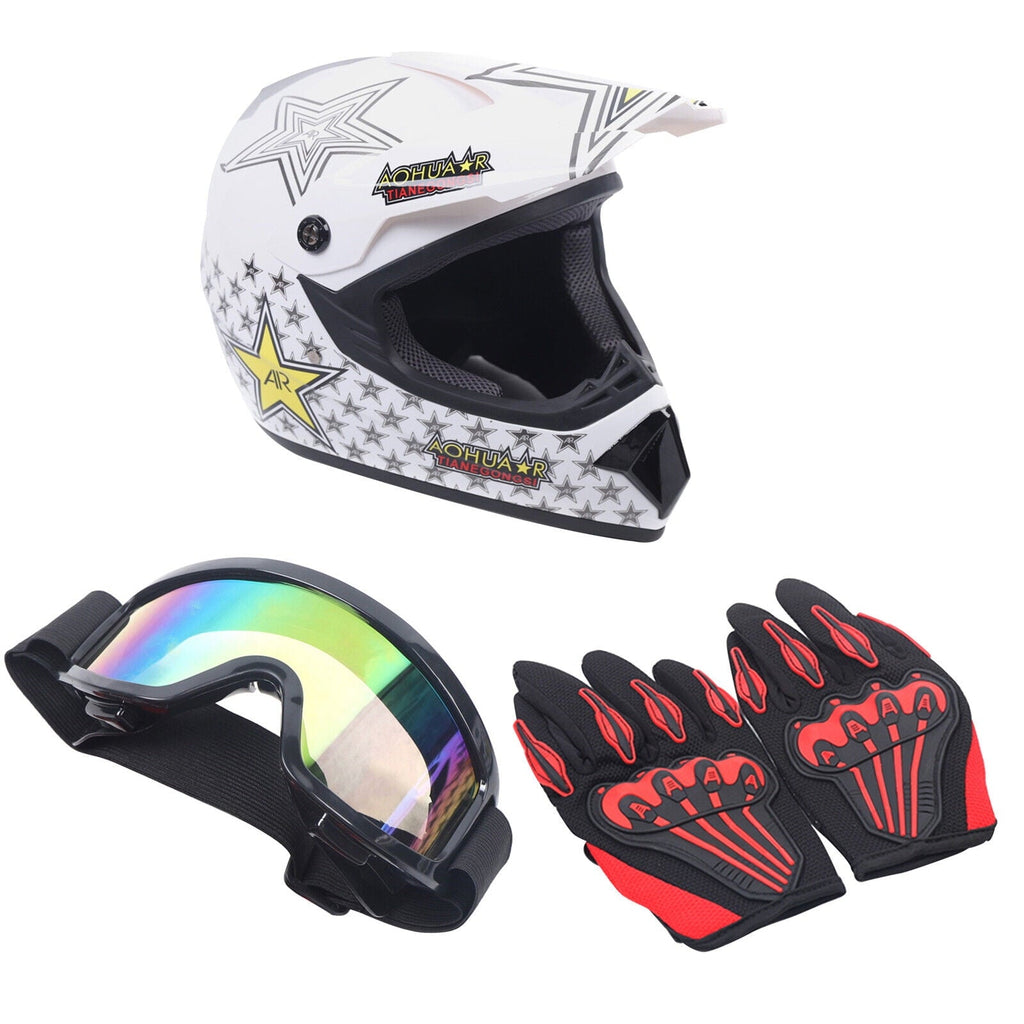 Motocross Youth Helmet+Goggles+Gloves Kit Off-Road Dirt Bike Racing ATV Protect
