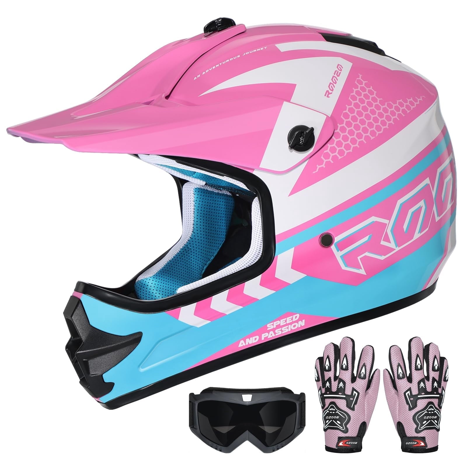 Youth Dirt Bike Helmet DOT Certified - Full Face Motorcycle Helmet for Off-Road, ATV, Street Riding, Includes Adjustable Goggles & Protective Gloves