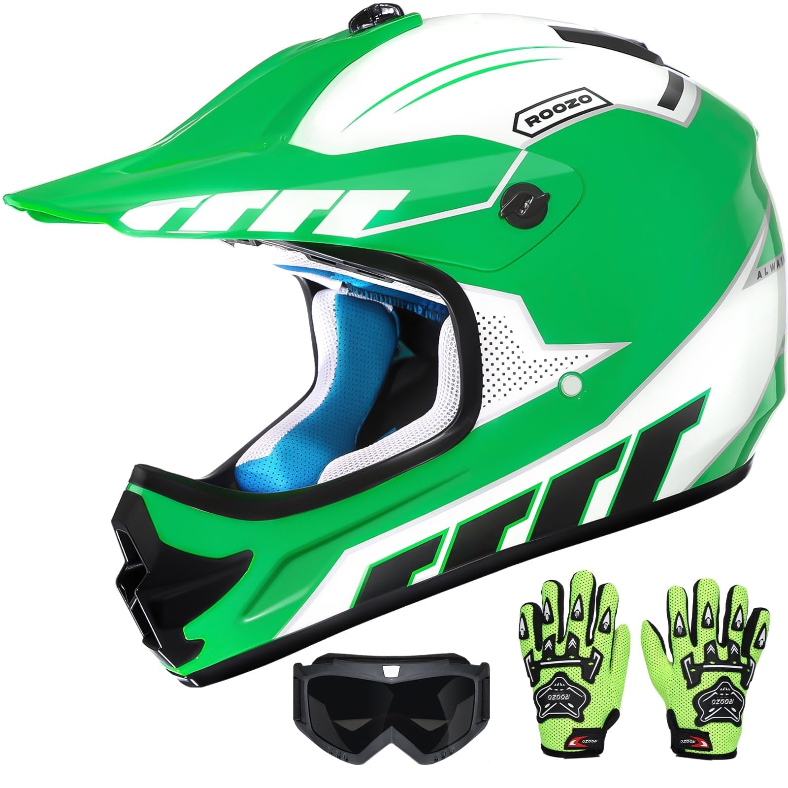 ROOZO Youth Dirt Bike Helmet â€?DOT Certified Full Face Motorcycle Helmet with Goggles & Gloves