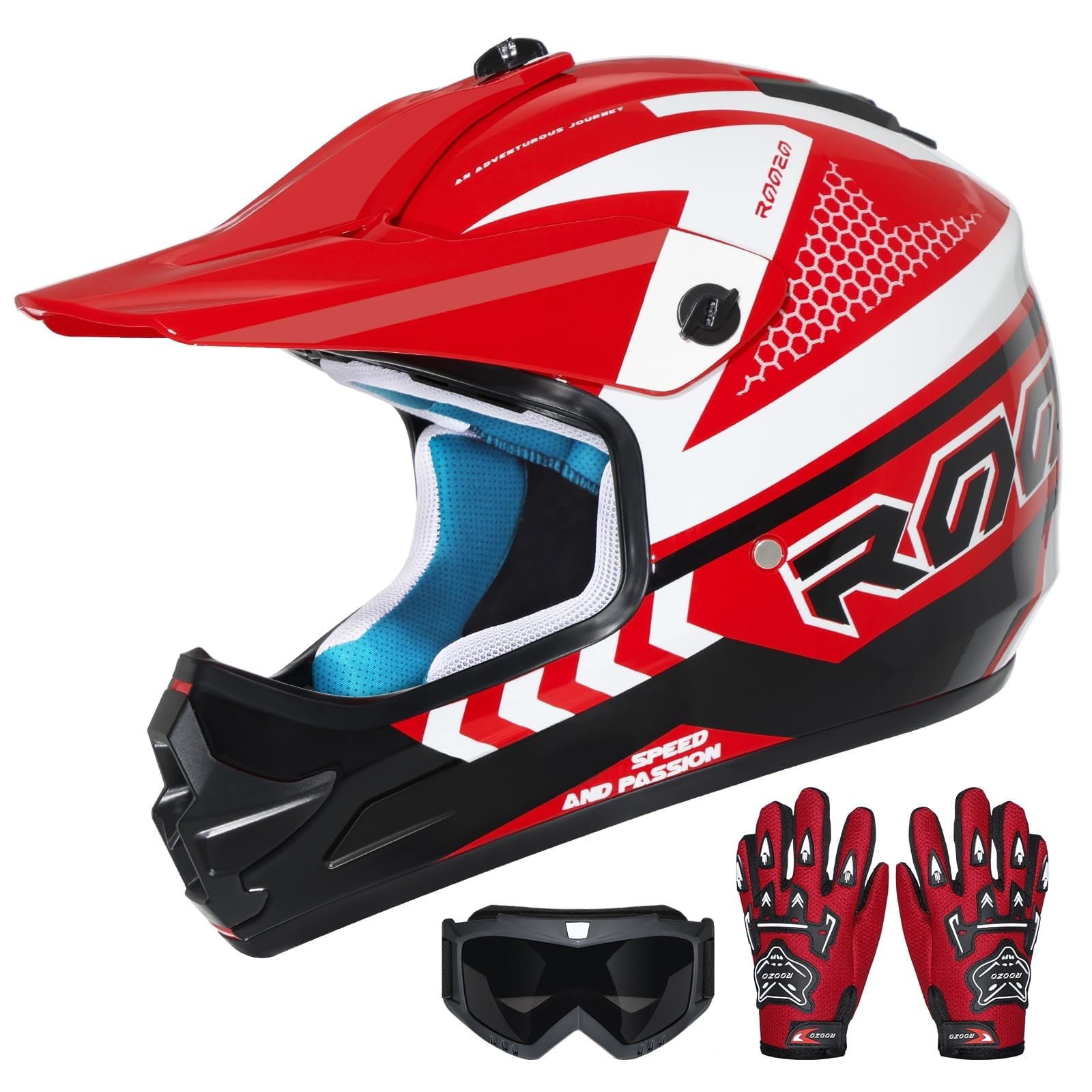 ROOZO Youth Dirt Bike Helmet â€?DOT Certified Full Face Motorcycle Helmet with Goggles & Gloves