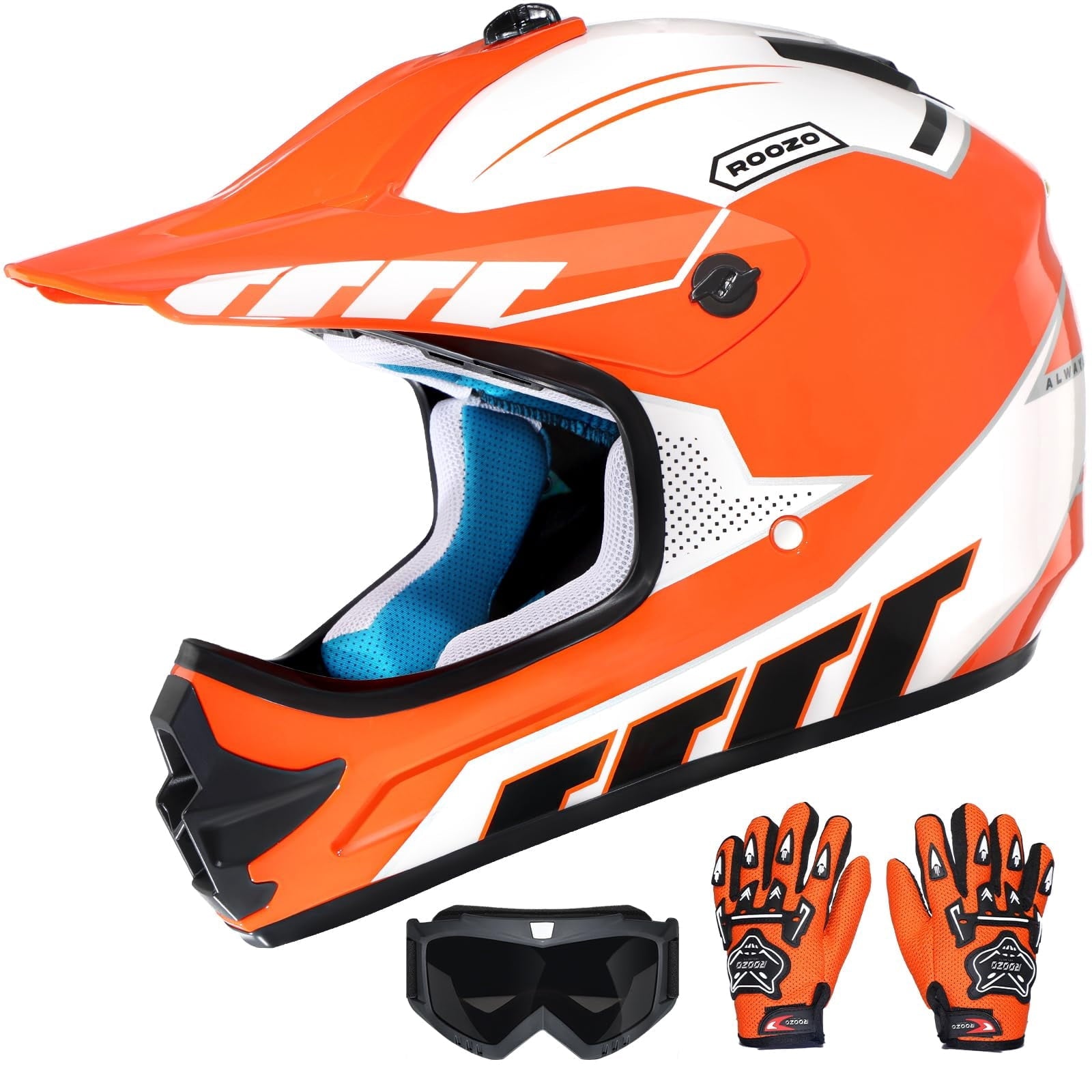 ROOZO Youth Dirt Bike Helmet â€?DOT Certified Full Face Motorcycle Helmet with Goggles & Gloves