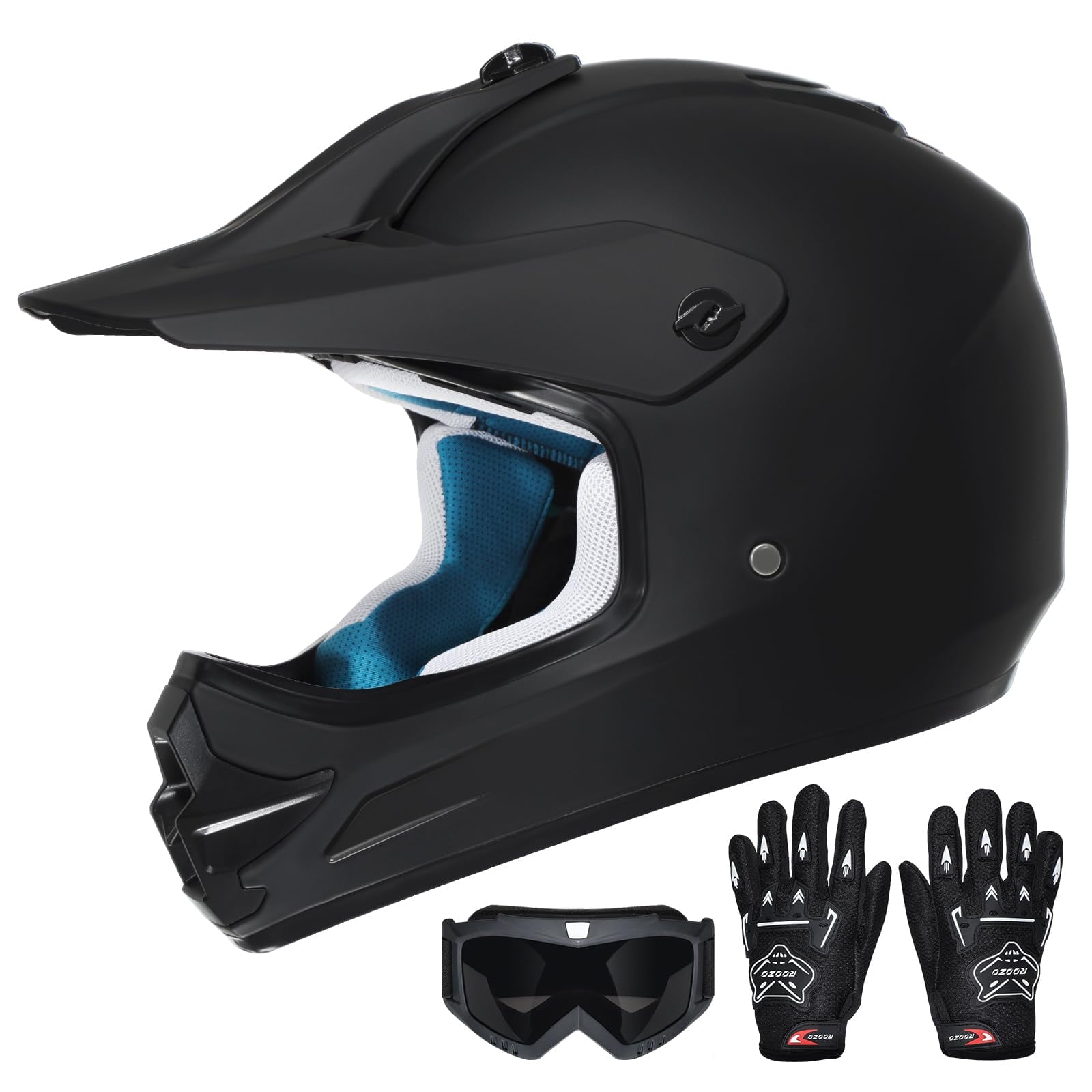 ROOZO Youth Dirt Bike Helmet â€?DOT Certified Full Face Motorcycle Helmet with Goggles & Gloves