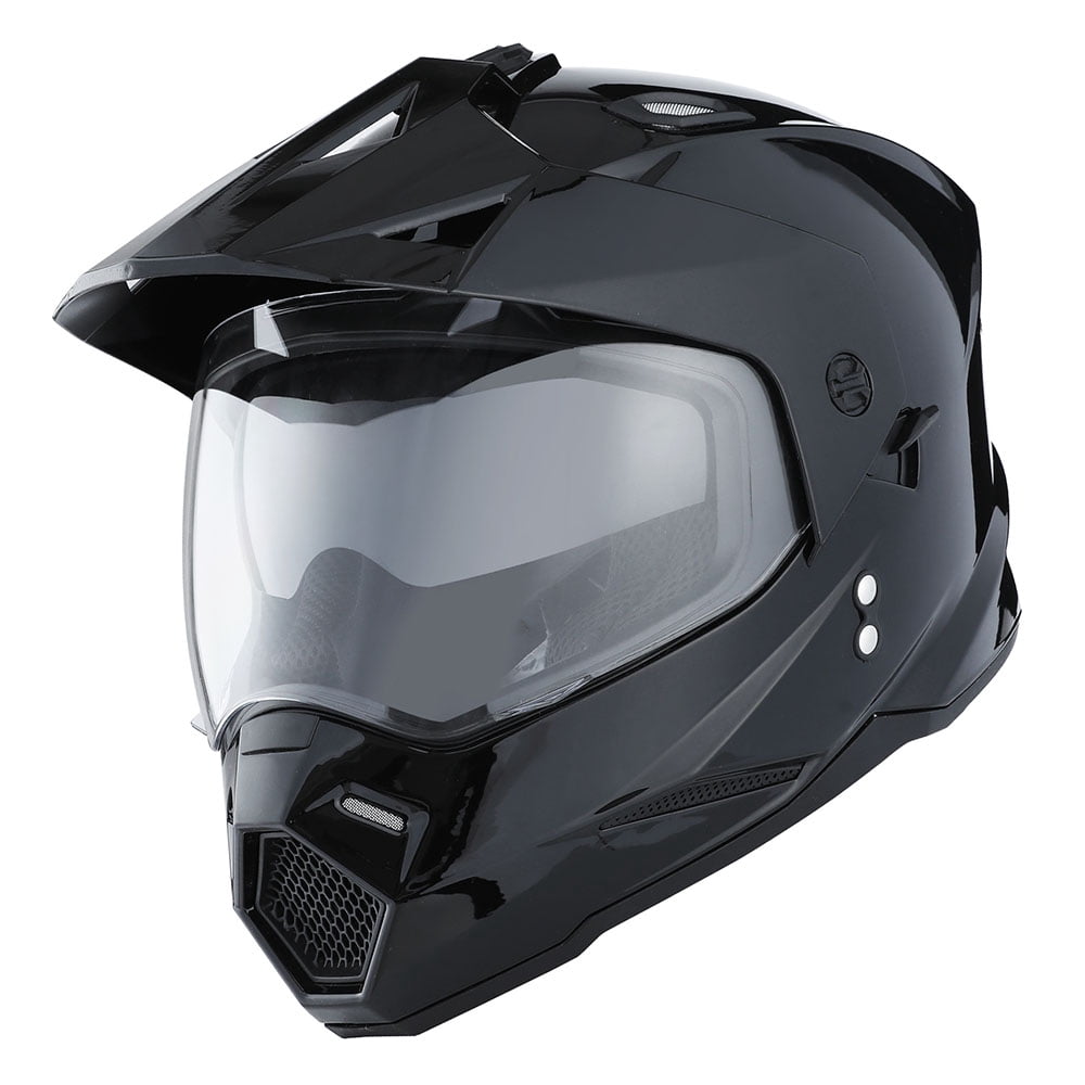 1Storm Dual Sport Motorcycle Motocross Off Road Full Face Helmet Dual Visor HF802 Matt Black + Motorcycle Bluetooth Headset
