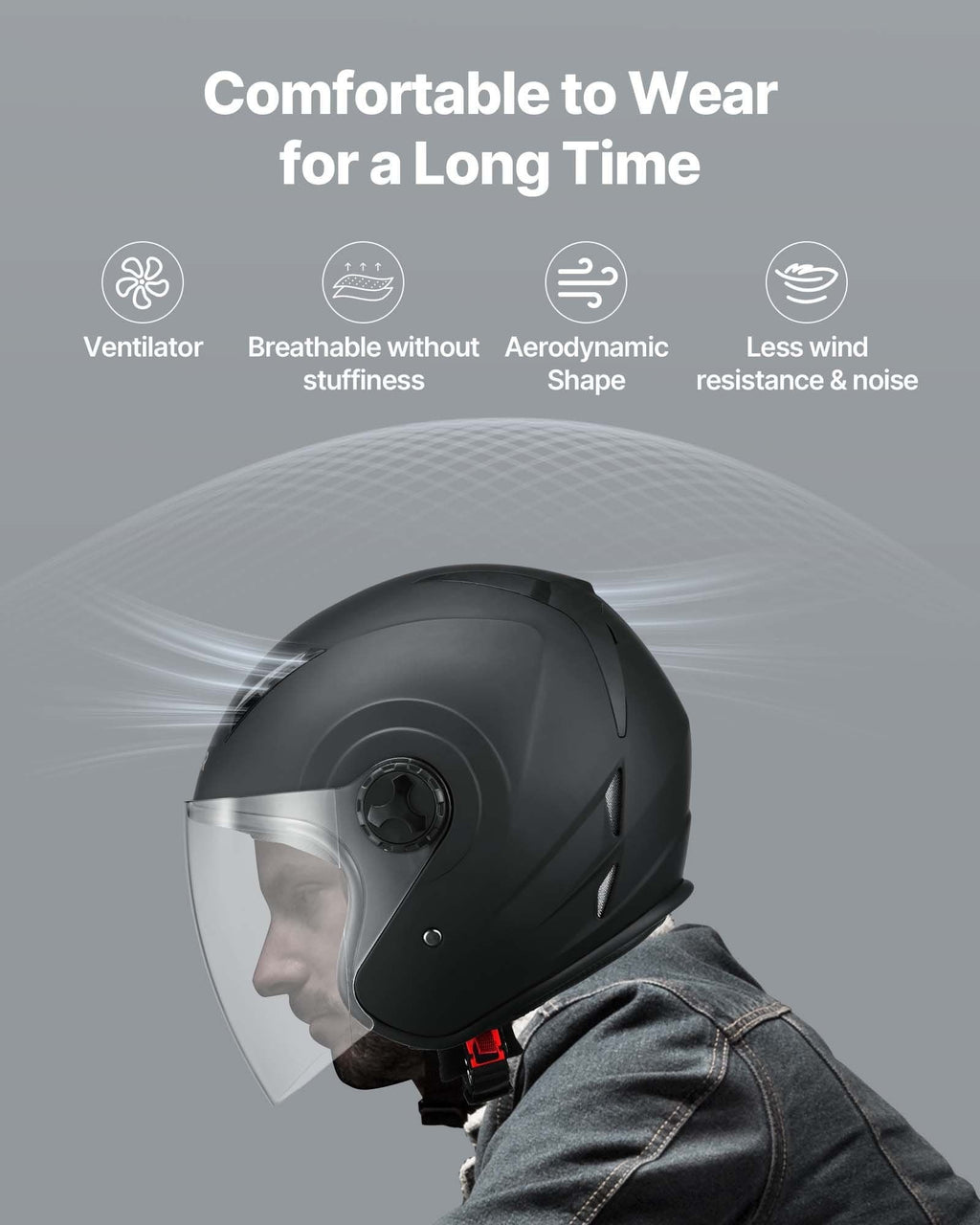 Adult 3/4 Open Face Motorcycle Helmet, DOT Certified Motocross Dirt Bike Helmet with Clear Wide Visor, Detachable Washable Liner, Comfortable Street & Racing Motorbike Helmet for Men & Women, Matte B