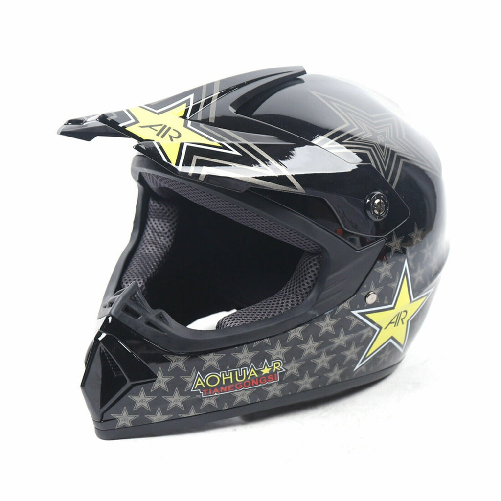 Black Motorcycle Full Face Helmet, Motorcross Dirt Bike ATV UTV Off Road MTB Racing Casco, DOT Lightweight Helmets with Goggle Glove for Adults Men