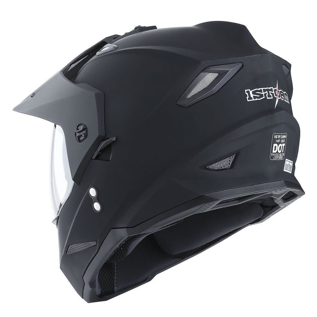 1Storm Dual Sport Motorcycle Motocross Off Road Full Face Helmet Dual Visor HF802 Matt Black + Motorcycle Bluetooth Headset