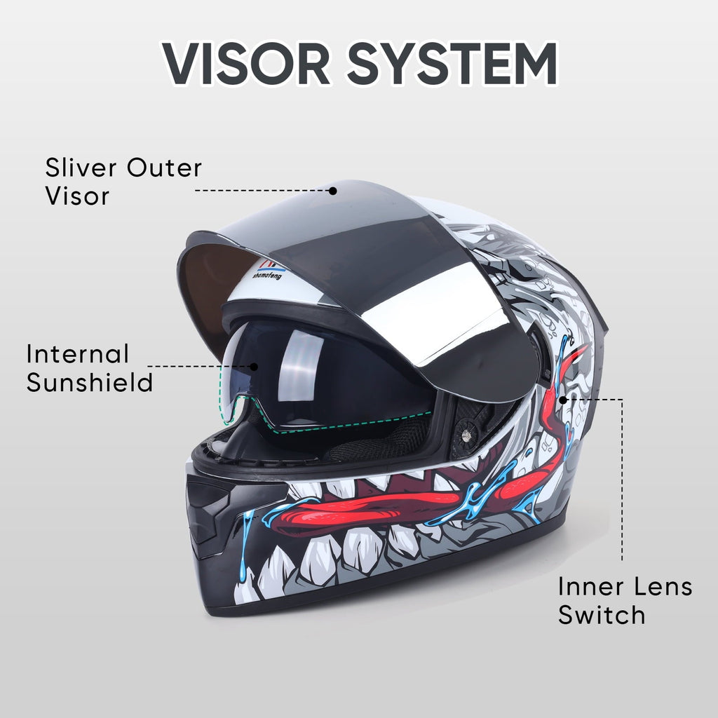 Full-Face Adult Motorcycle Helmet, Motocross ATV Offroad Dirt Bike Helmet DOT Approved White, L Size