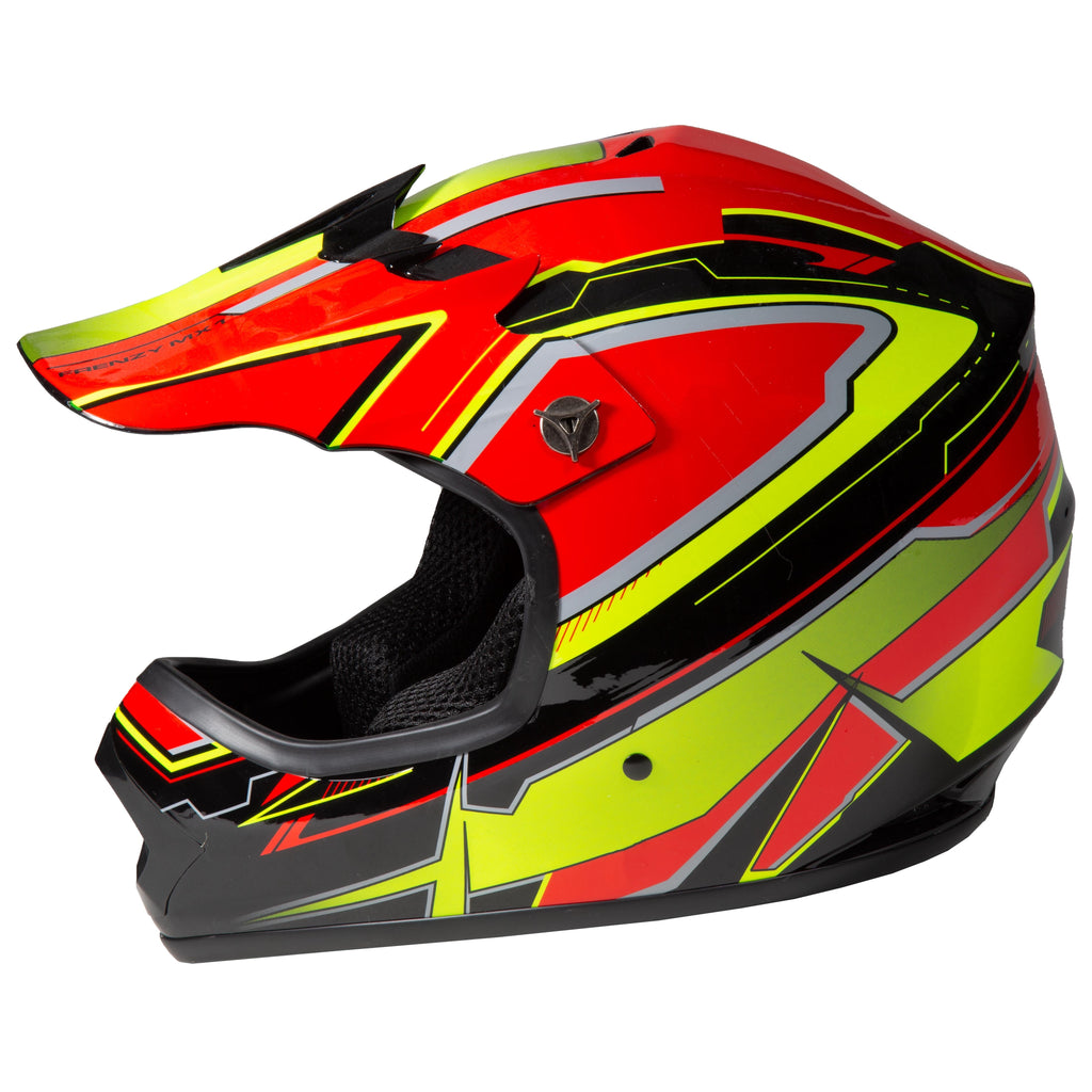 Youth Frenzy Off Road MX Helmet DOT Approved Color: Red and Yellow, Size: Youth Medium