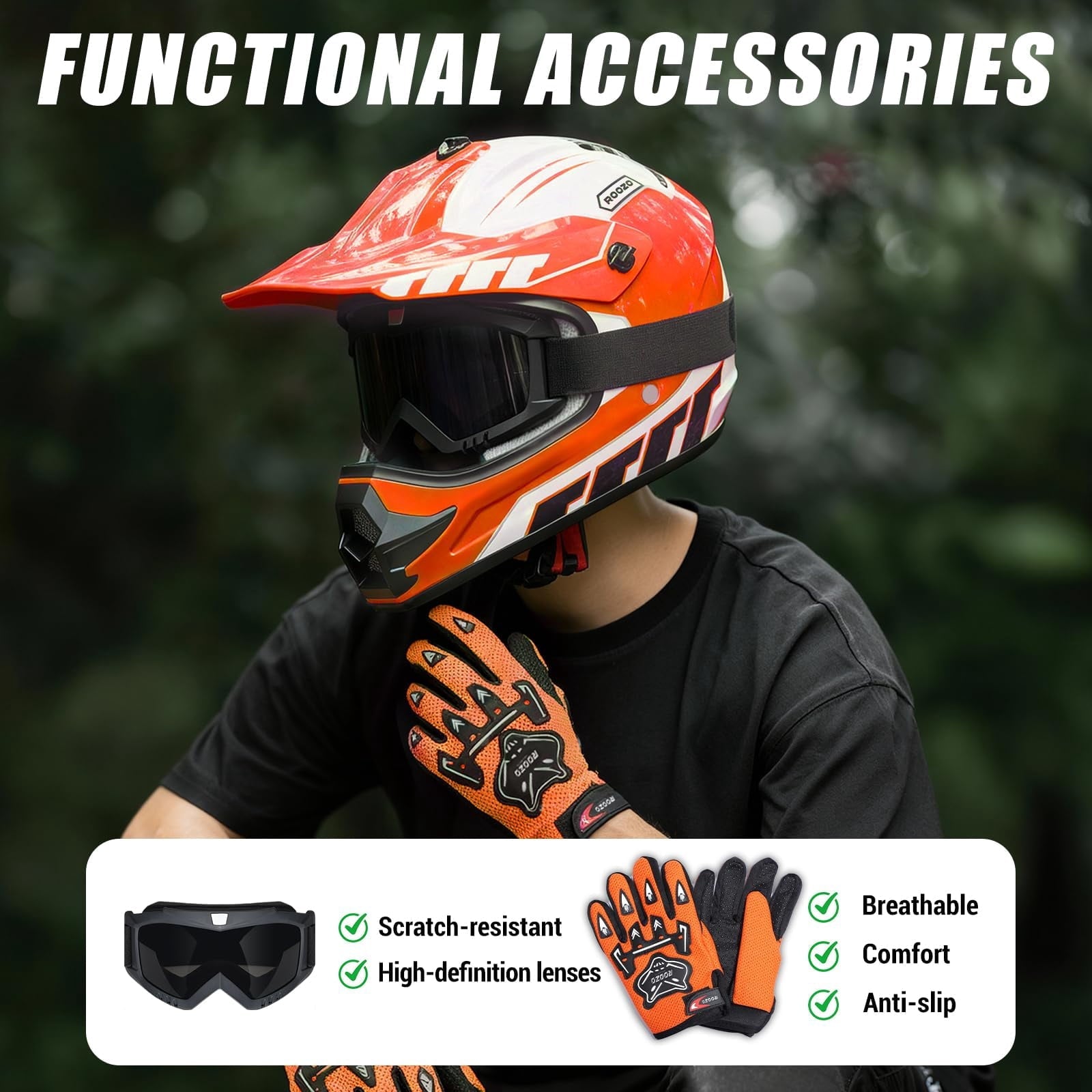 Youth Dirt Bike Helmet DOT Certified - Full Face Motorcycle Helmet for Off-Road, ATV, Street Riding, Includes Adjustable Goggles & Protective Gloves