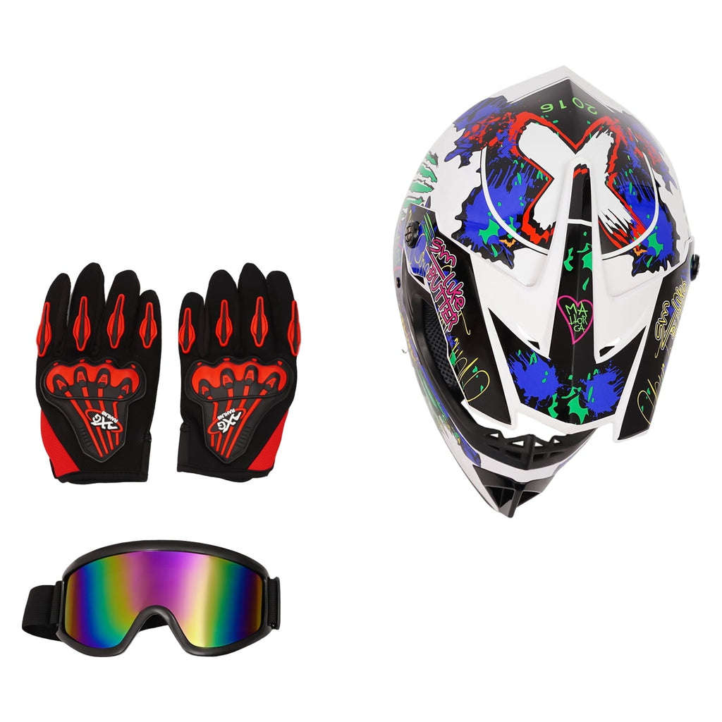 22.44-22.83in Suitable Head Helmet Set Helmet Set with Goggles and Gloves Motorcycle Off-Road Helmet Set