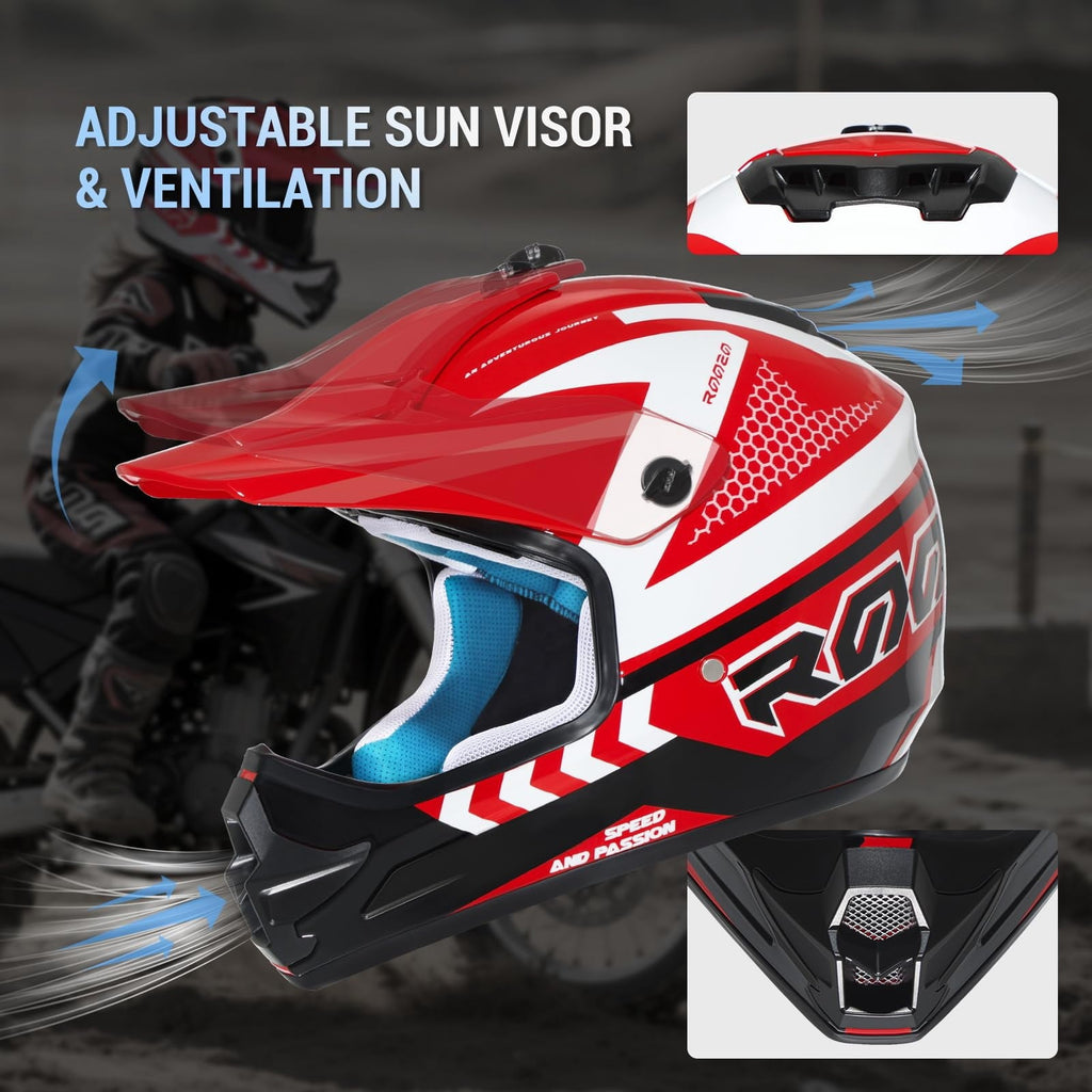 ROOZO Youth Dirt Bike Helmet â€?DOT Certified Full Face Motorcycle Helmet with Goggles & Gloves