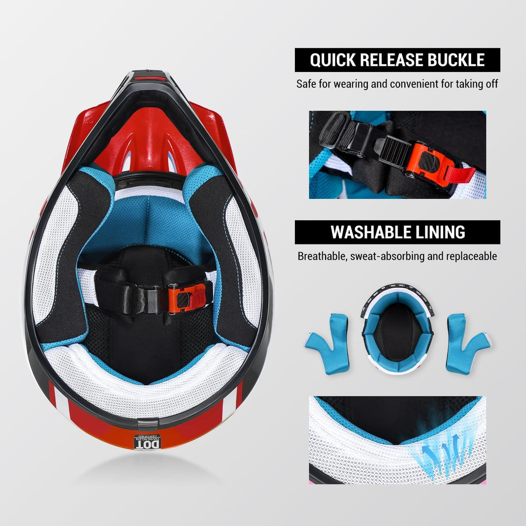 ROOZO Youth Dirt Bike Helmet â€?DOT Certified Full Face Motorcycle Helmet with Goggles & Gloves