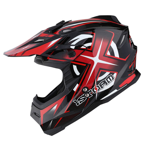 1Storm Adult Motocross Helmet BMX MX ATV Dirt Bike Helmet Racing Style HF801; Sonic Red